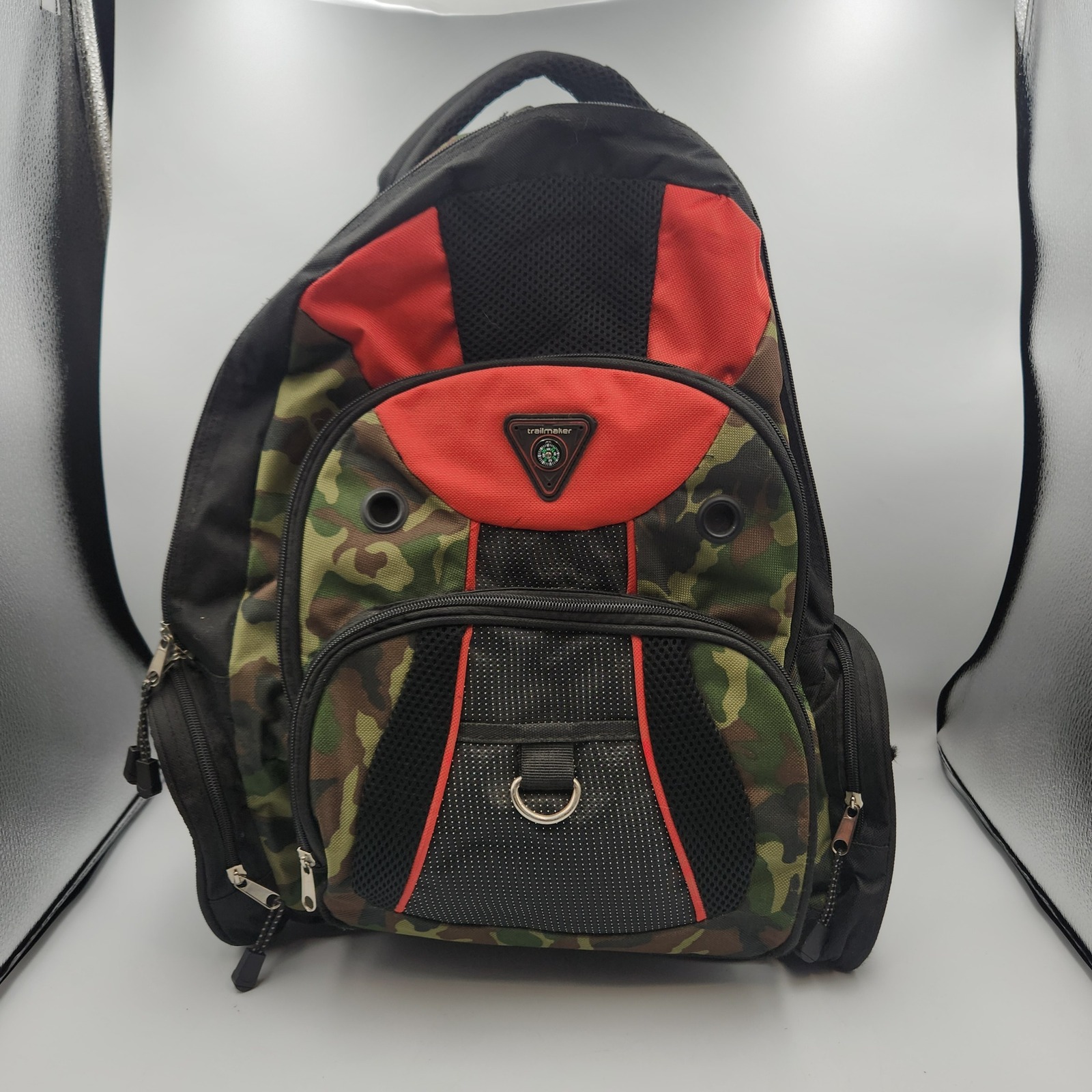 Trailmaker Camo Backpack Red And Green Compass Logo Outdoor Hiking School Bag